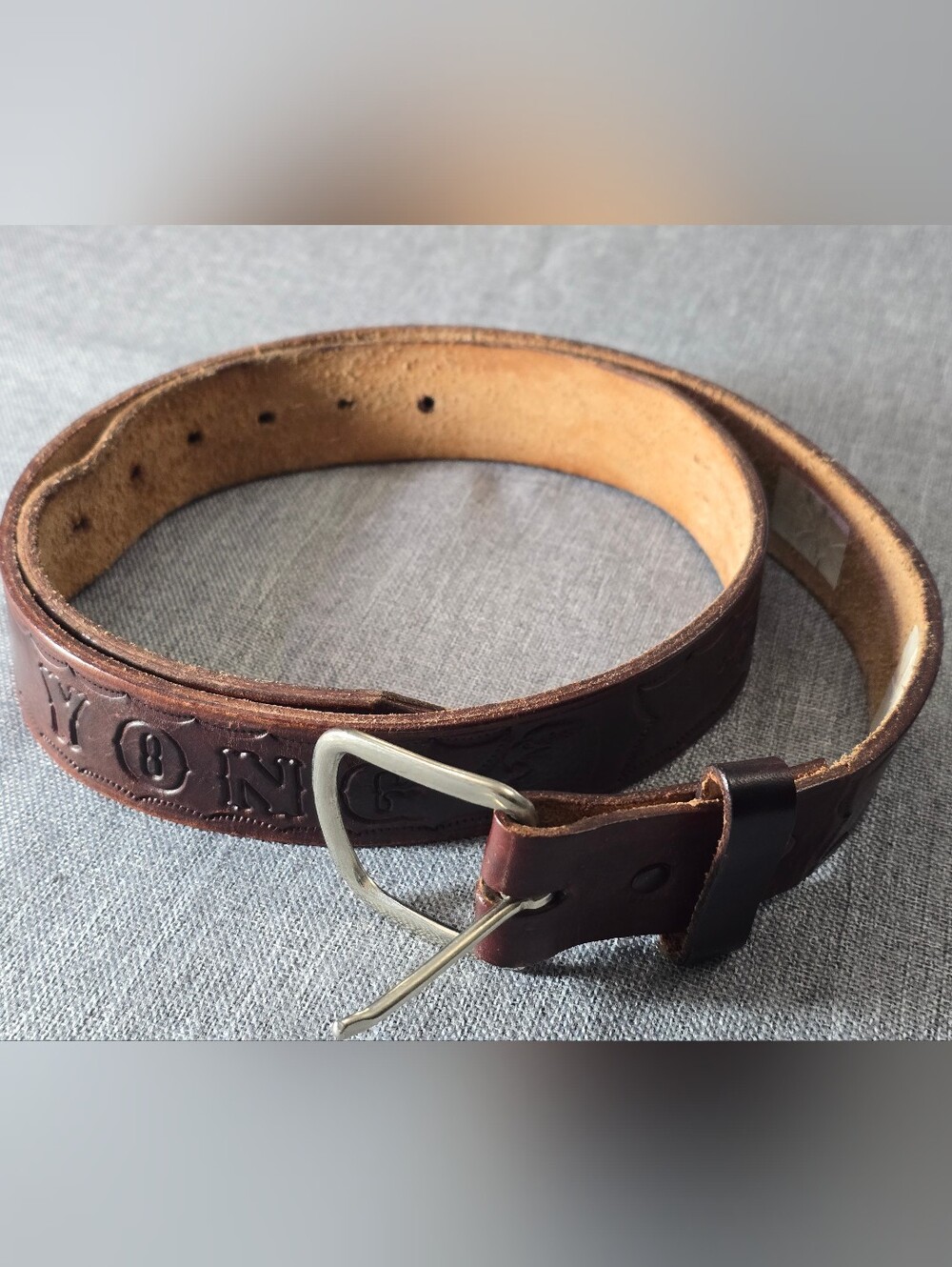 Men's Brown Leather Belt with Silver Buckle Size 34in - 40in